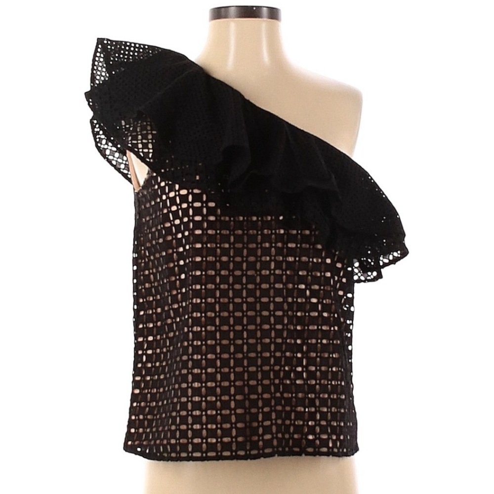 J. Crew Off the Shoulder Black Lace Ruffle Top